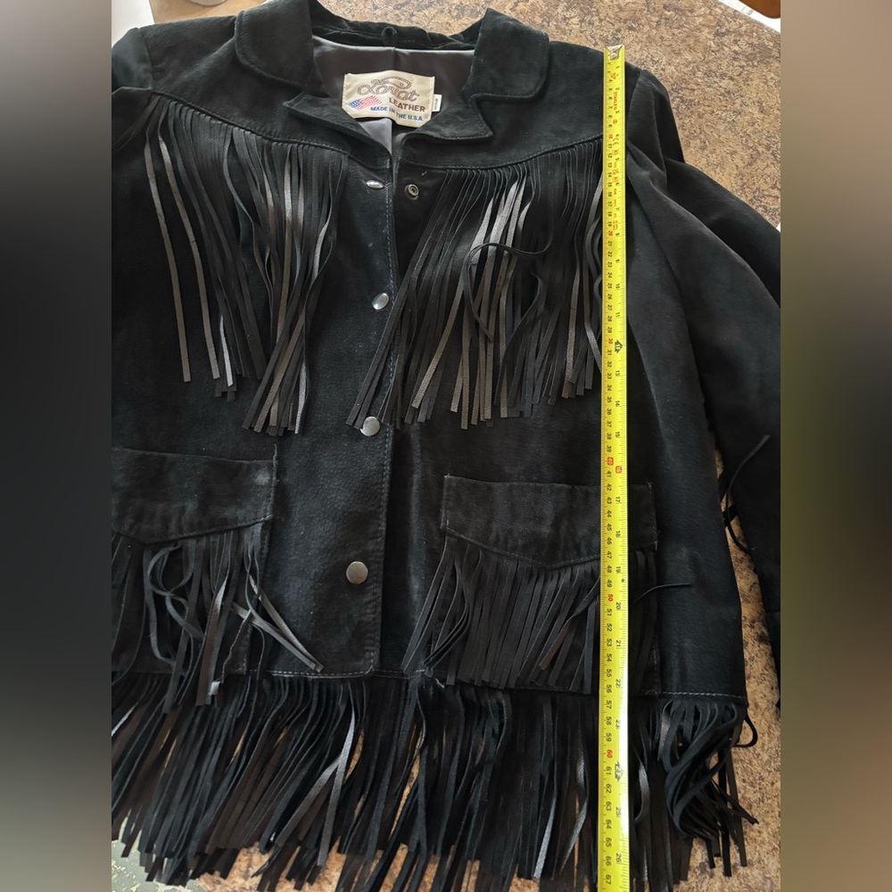 Black Suede Fringe Leather Jacket by - Picture 10 of 16
